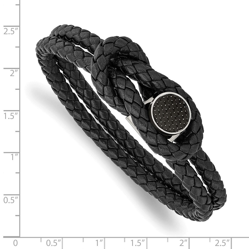 Alternate view of the Stainless Steel, Black Leather, Carbon Fiber Bracelet, 8.5 Inch by The Black Bow Jewelry Co.