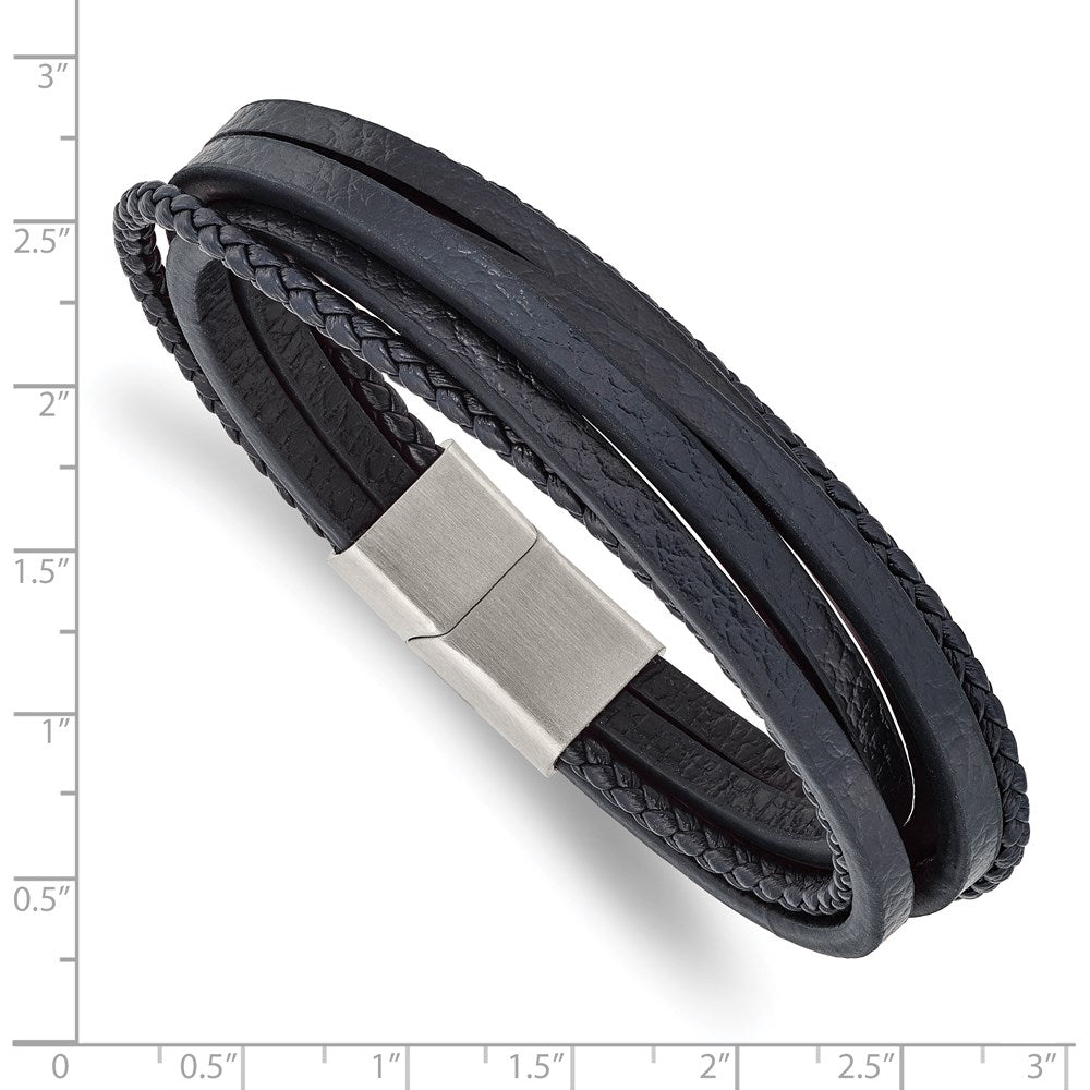 Buy University Trendz Multi-Layer Black Leather Bracelet with Stainless  Steel Magnetic-Clasp for Boys & Men at Amazon.in