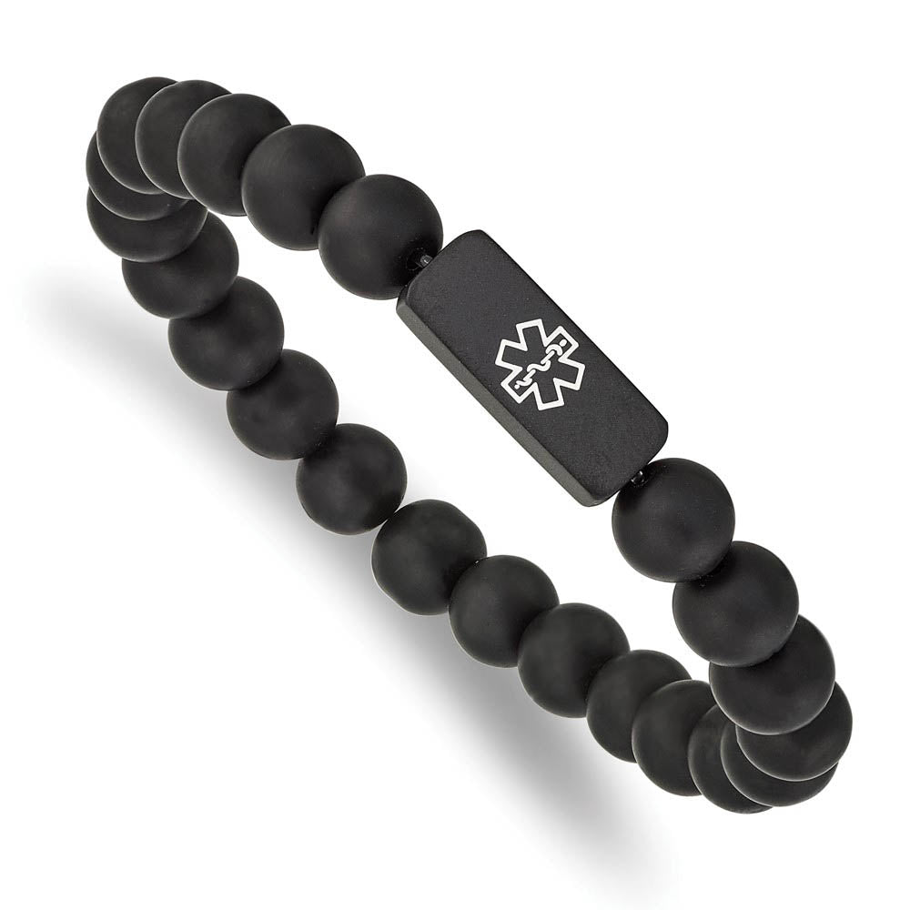 8.5mm BP Stainless Steel Agate Enamel Medical I.D. Stretch Bracelet, Item B18574-AGT by The Black Bow Jewelry Co.