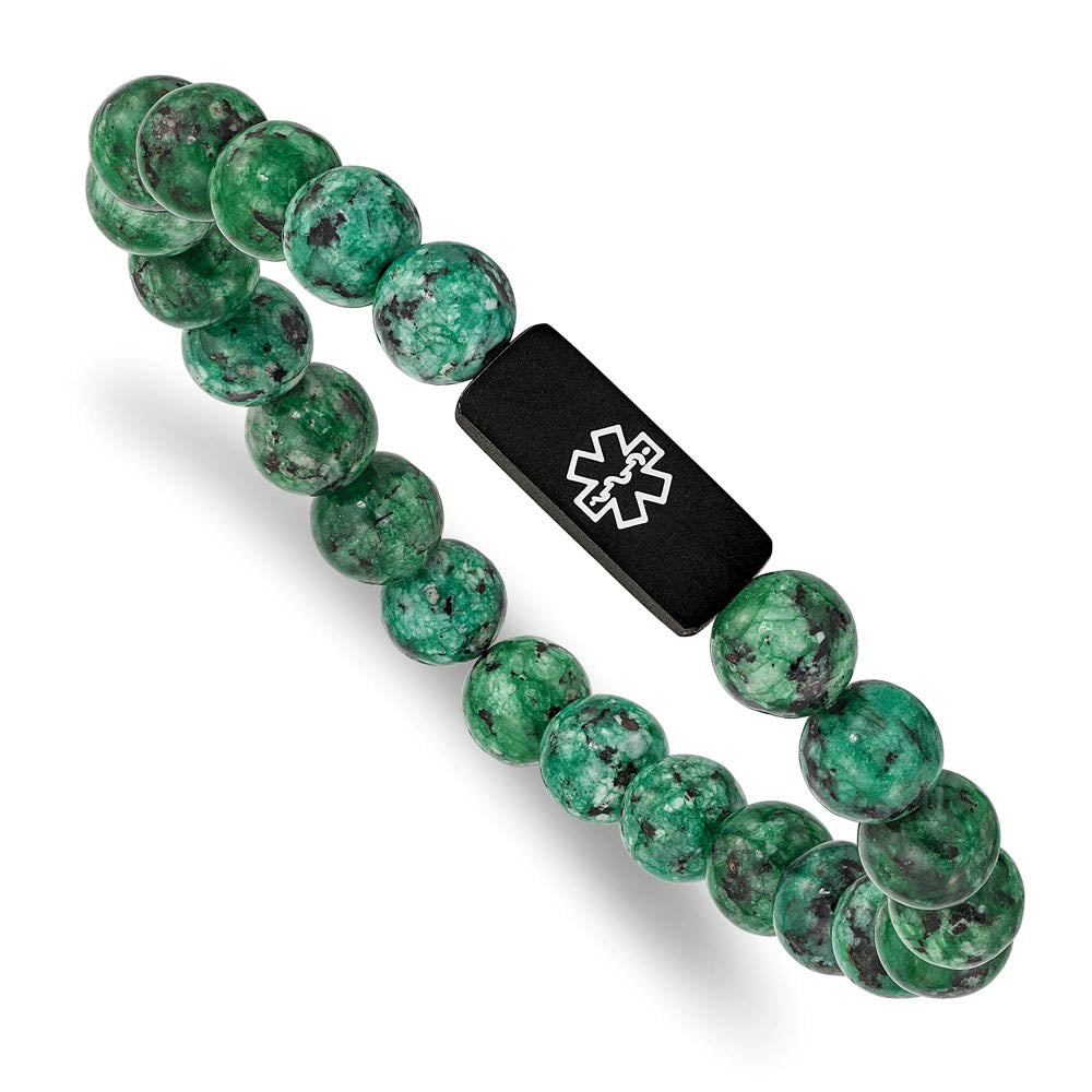 Alternate view of the 8.5mm BP Stainless Steel Enamel Medical I.D. Bead Stretch Bracelet by The Black Bow Jewelry Co.