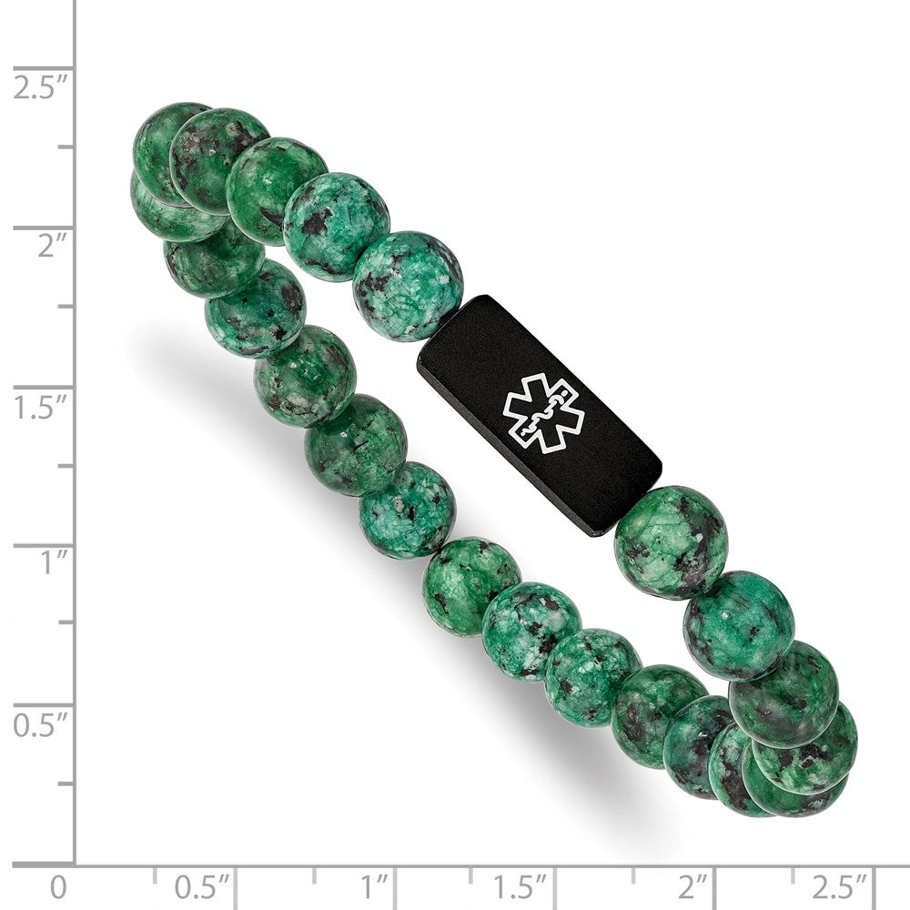 Alternate view of the BP Stainless Steel Green Stone Enamel Medical I.D. Stretch Bracelet by The Black Bow Jewelry Co.