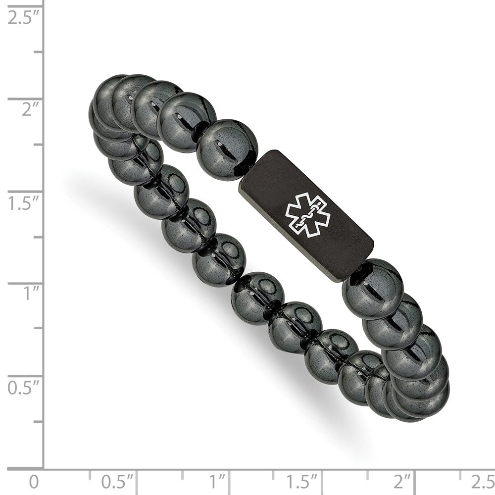 Alternate view of the 8mm BP Stainless Steel Hematite Enamel Medical I.D. Stretch Bracelet by The Black Bow Jewelry Co.