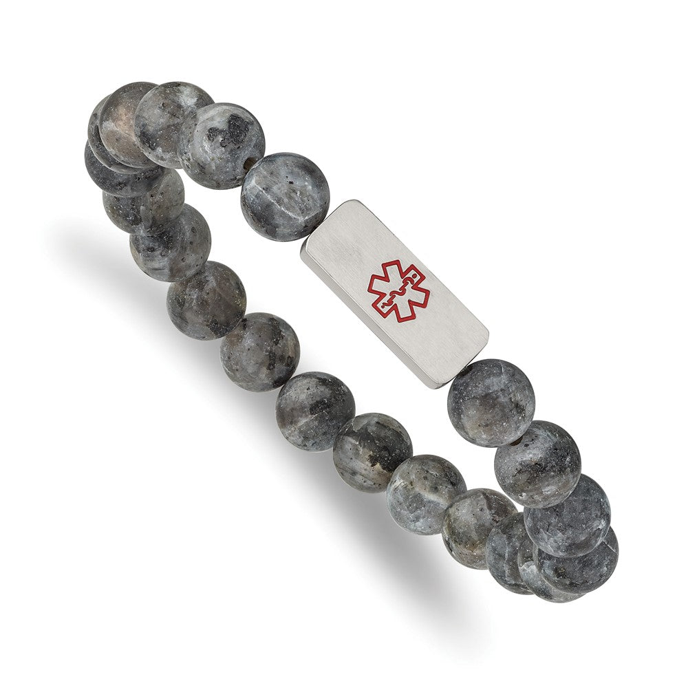 8.5mm Stainless Steel Gemstone Brushed Medical I.D. Stretch Bracelet, Item B18577 by The Black Bow Jewelry Co.