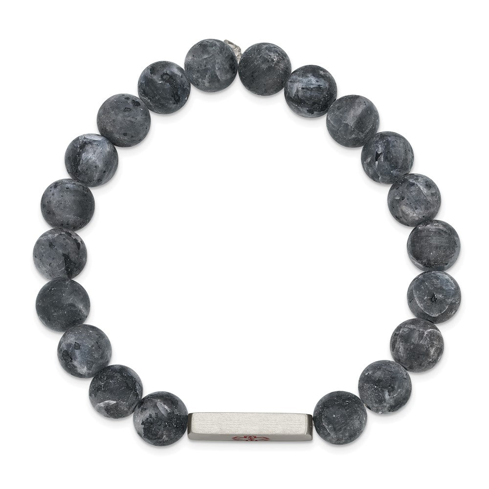 Alternate view of the 8.5mm Stainless Steel Labradorite Bead Medical I.D. Stretch Bracelet by The Black Bow Jewelry Co.
