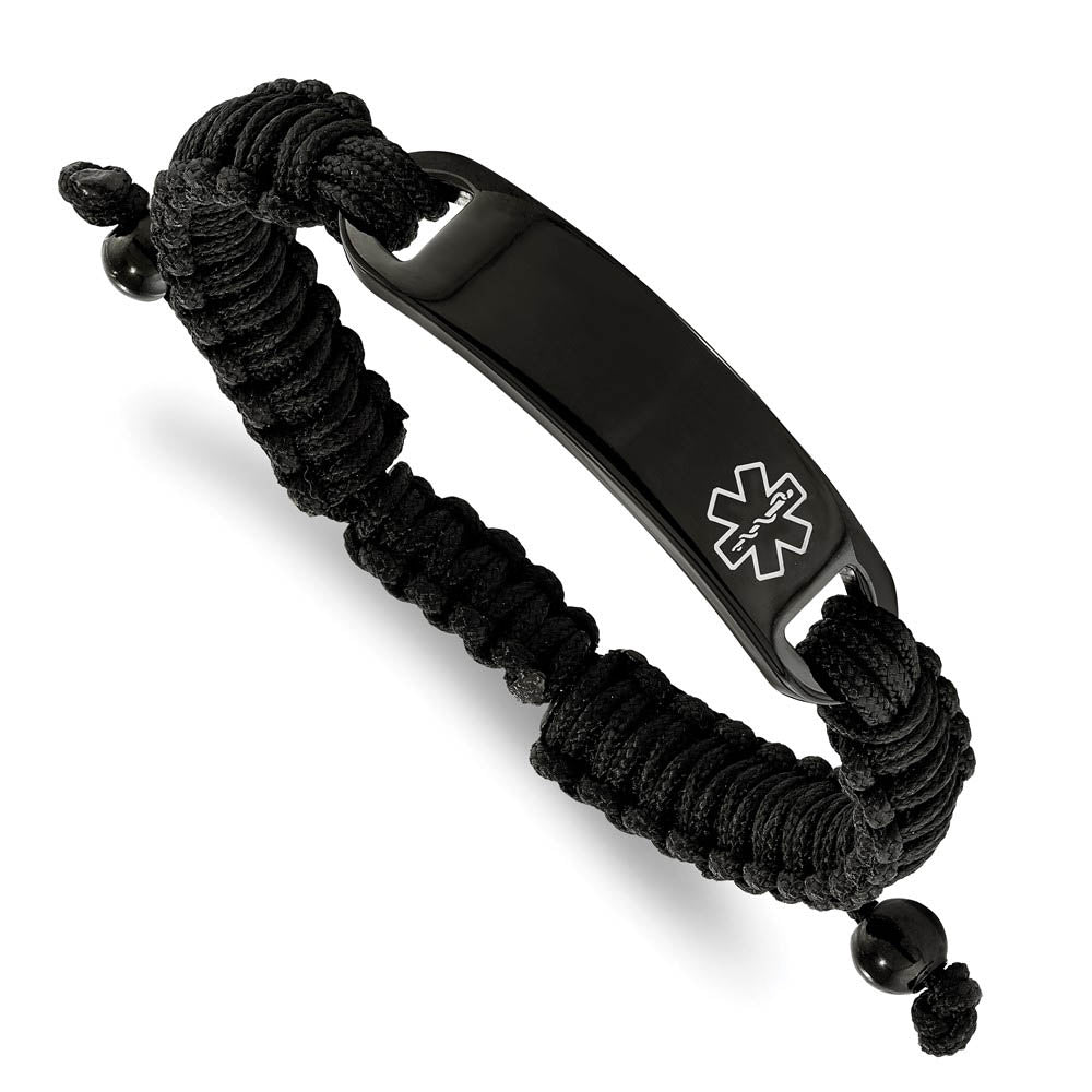 Black Plated Steel & Black Nylon Medical I.D. Bracelet, 7.5-9.5 In, Item B18578-BLK by The Black Bow Jewelry Co.