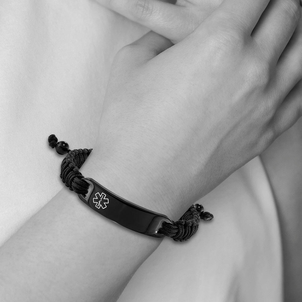 Alternate view of the Black Plated Steel &amp; Black Nylon Medical I.D. Bracelet, 7.5-9.5 In by The Black Bow Jewelry Co.
