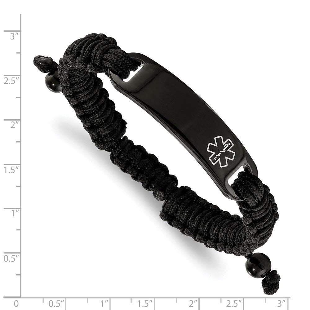 Alternate view of the Black Plated Steel &amp; Black Nylon Medical I.D. Bracelet, 7.5-9.5 In by The Black Bow Jewelry Co.