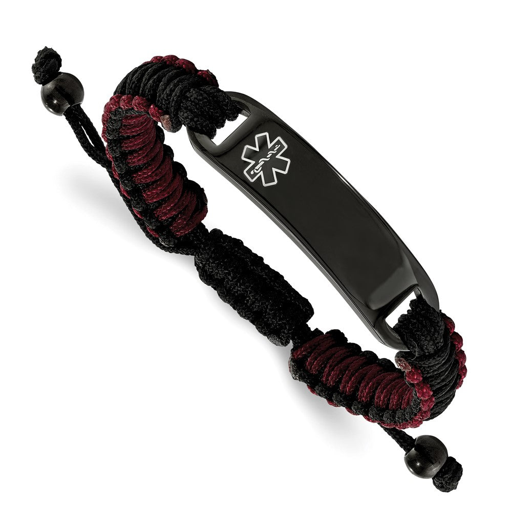 Black Plated Steel &amp; Black/Red Nylon Medical I.D. Bracelet, 7.5-9.5 In, Item B18578-RED by The Black Bow Jewelry Co.
