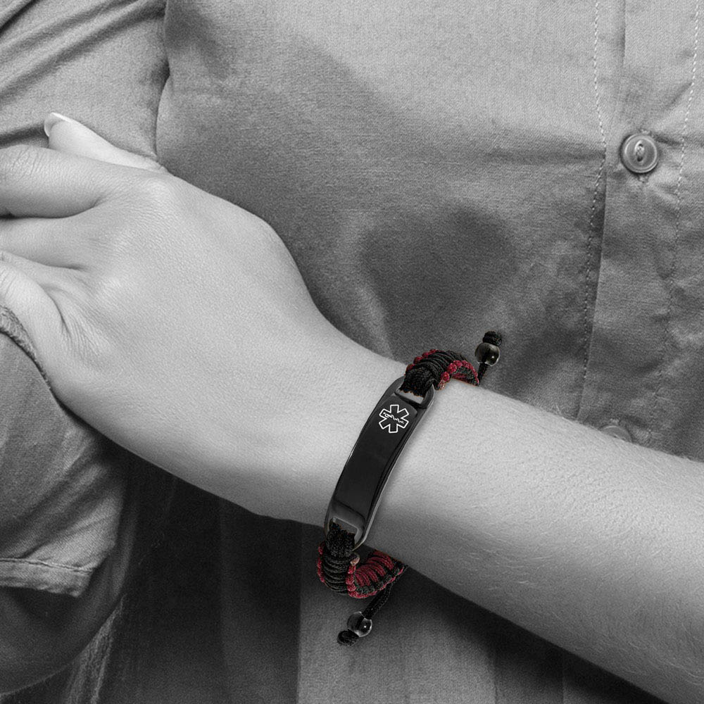 Alternate view of the Black Plated Stainless Steel & Nylon Medical I.D. Bracelet, 7.5-9.5 In by The Black Bow Jewelry Co.
