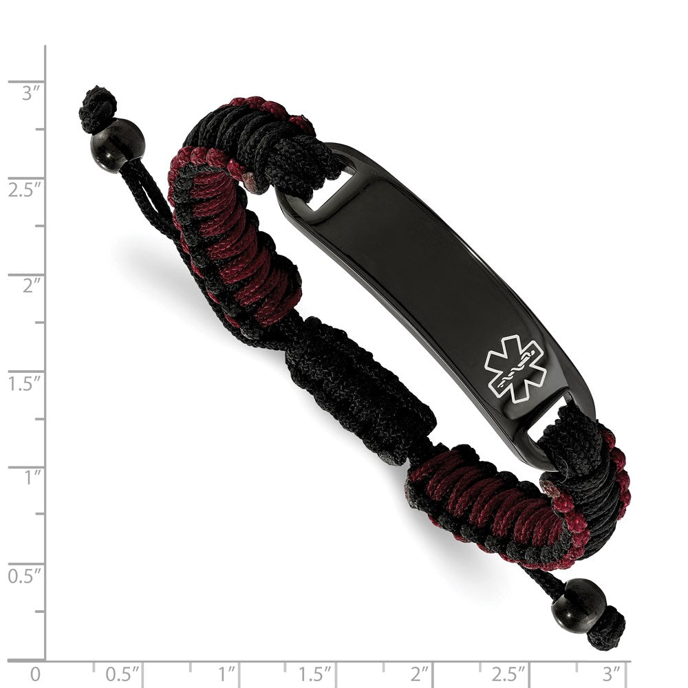 Alternate view of the Black Plated Steel &amp; Black/Red Nylon Medical I.D. Bracelet, 7.5-9.5 In by The Black Bow Jewelry Co.