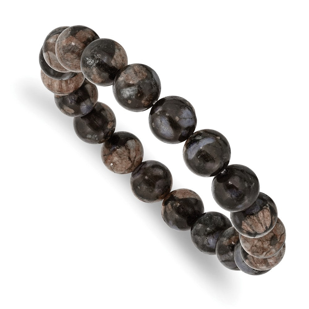 10mm Black and Brown Agate Beaded Stretch Bracelet, 6.5 Inch, Item B18579-BLBR by The Black Bow Jewelry Co.