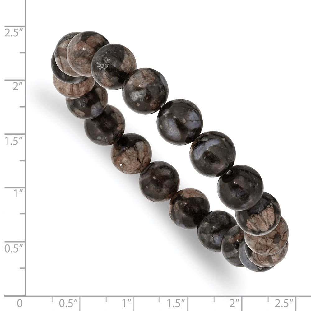 Alternate view of the 10mm Black and Brown Agate Beaded Stretch Bracelet, 6.5 Inch by The Black Bow Jewelry Co.