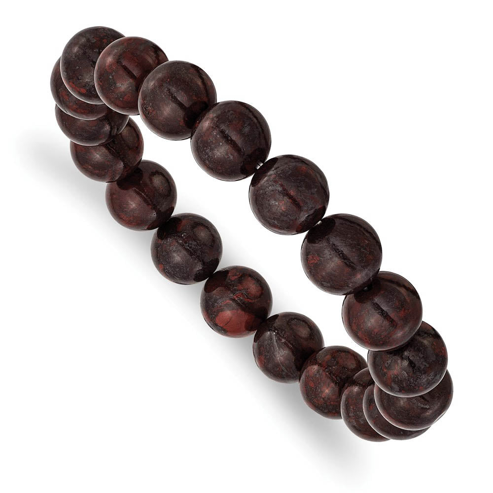 10mm Black and Red Agate Beaded Stretch Bracelet, 6.5 Inch, Item B18579-BLRD by The Black Bow Jewelry Co.