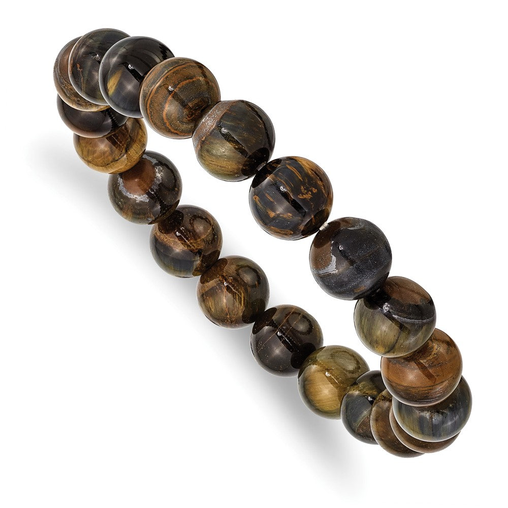 10mm Blue and Yellow Tiger Eye Agate Beaded Stretch, 6.5 Inch, Item B18579-BLU by The Black Bow Jewelry Co.