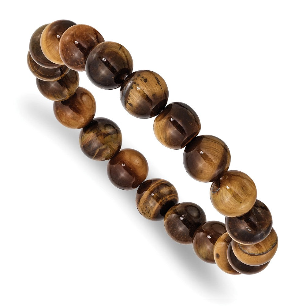 10mm Brown Tiger Eye Agate Beaded Stretch Bracelet, 6.5 Inch, Item B18579-BRN by The Black Bow Jewelry Co.