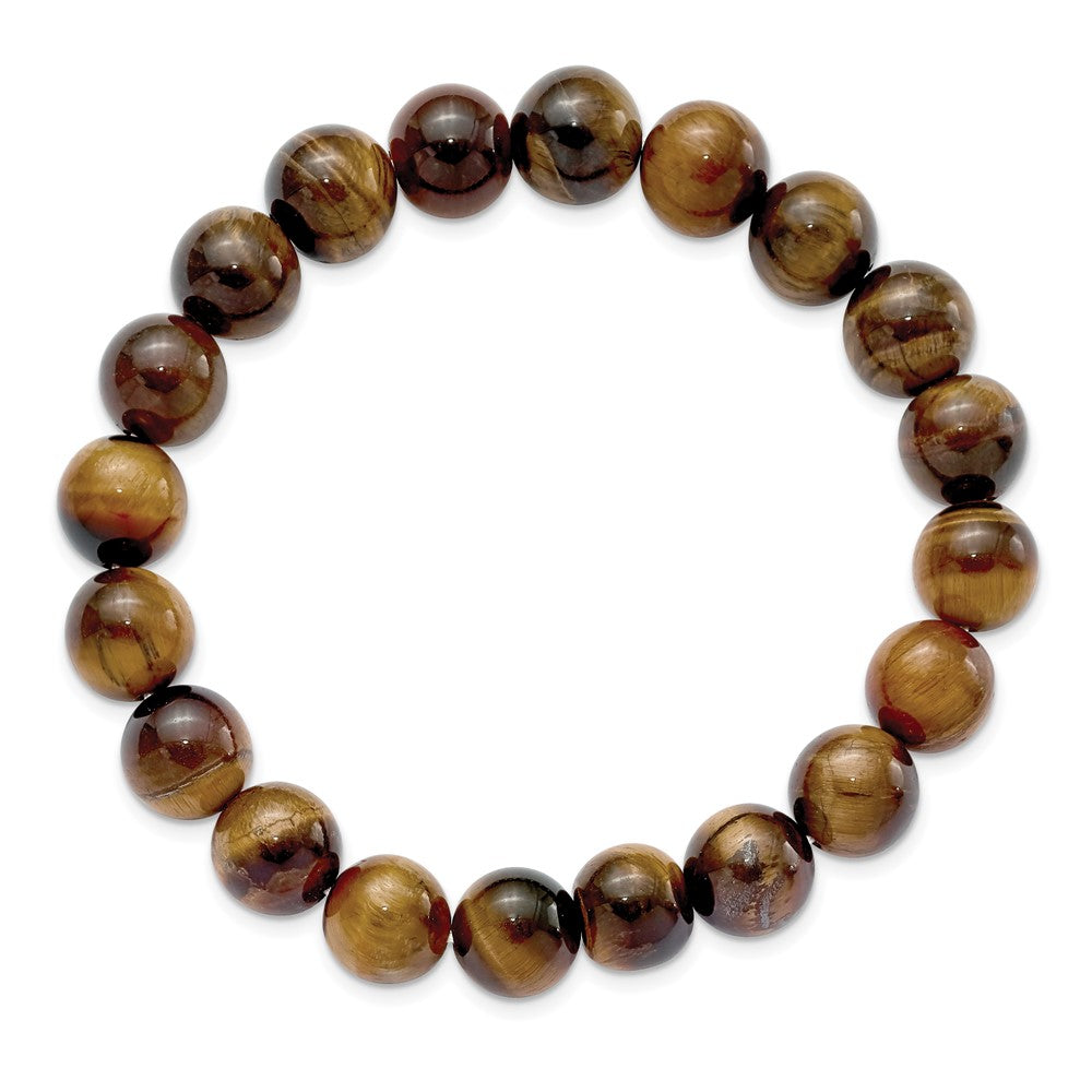 Alternate view of the 10mm Brown Tiger Eye Agate Beaded Stretch Bracelet, 6.5 Inch by The Black Bow Jewelry Co.