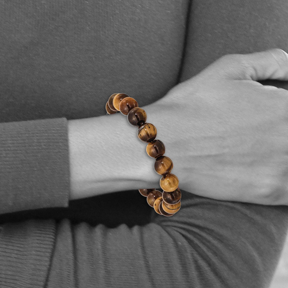 Alternate view of the 10mm Brown Tiger Eye Agate Beaded Stretch Bracelet, 6.5 Inch by The Black Bow Jewelry Co.