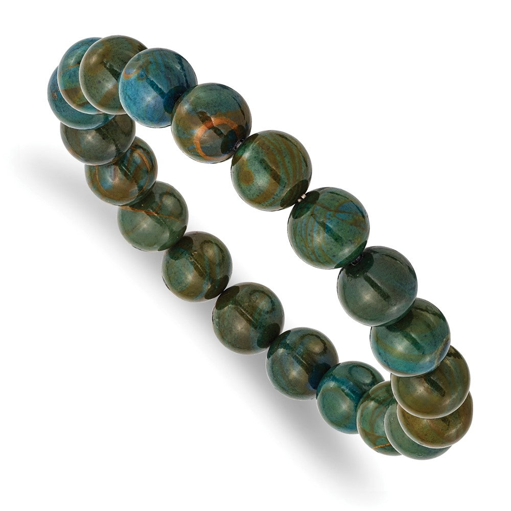 10mm Green Tiger Eye Agate Beaded Stretch Bracelet, 6.5 Inch, Item B18579-GRN by The Black Bow Jewelry Co.