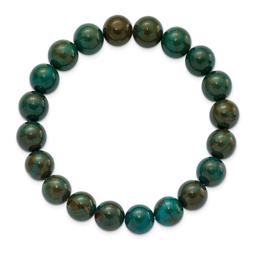 Alternate view of the 10mm Green Tiger Eye Agate Beaded Stretch Bracelet, 6.5 Inch by The Black Bow Jewelry Co.