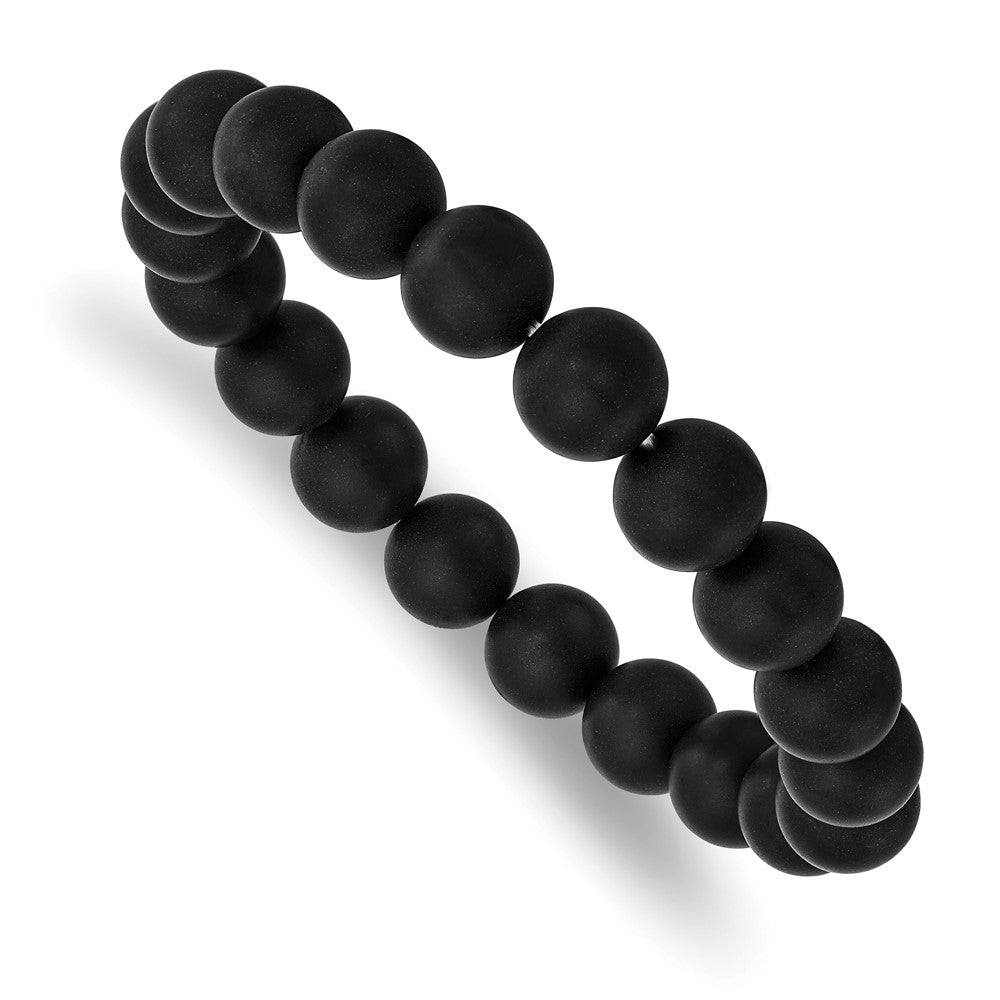 10mm Matte Black Agate Beaded Stretch Bracelet, 6.5 Inch, Item B18579-MBLK by The Black Bow Jewelry Co.
