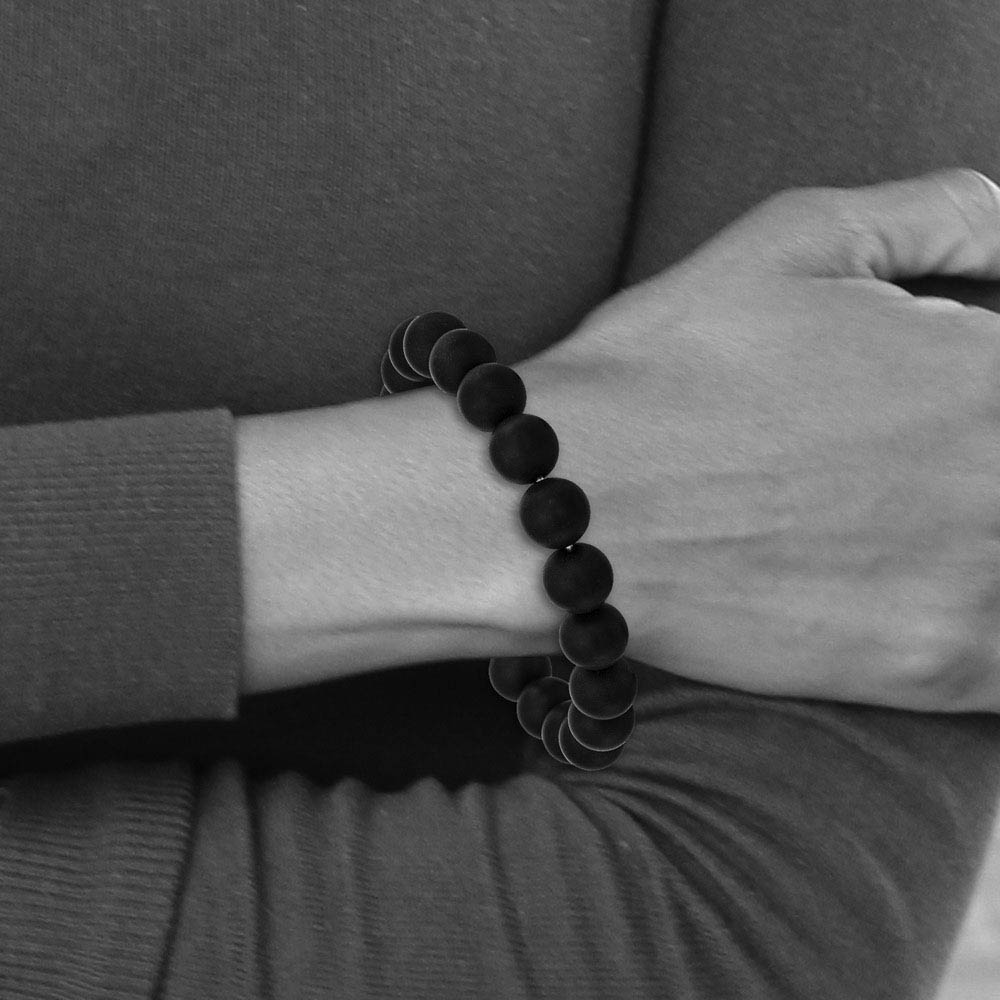 Alternate view of the 10mm Matte Black Agate Beaded Stretch Bracelet, 6.5 Inch by The Black Bow Jewelry Co.