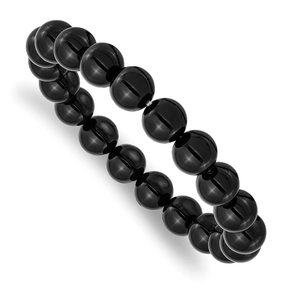 10mm Polished Black Agate Beaded Stretch Bracelet, 6.5 Inch, Item B18579-PBLK by The Black Bow Jewelry Co.