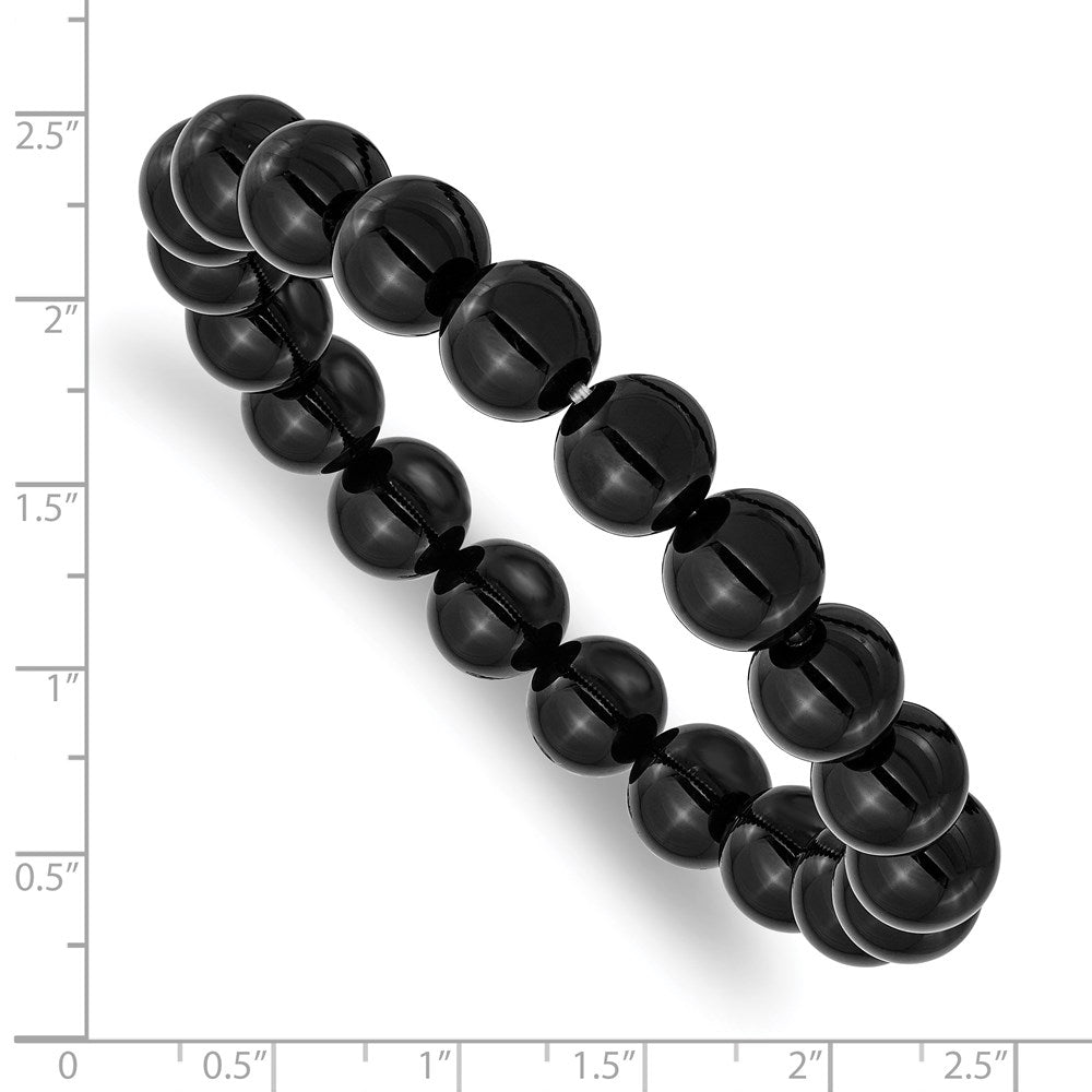 Alternate view of the 10mm Polished Black Agate Beaded Stretch Bracelet, 6.5 Inch by The Black Bow Jewelry Co.