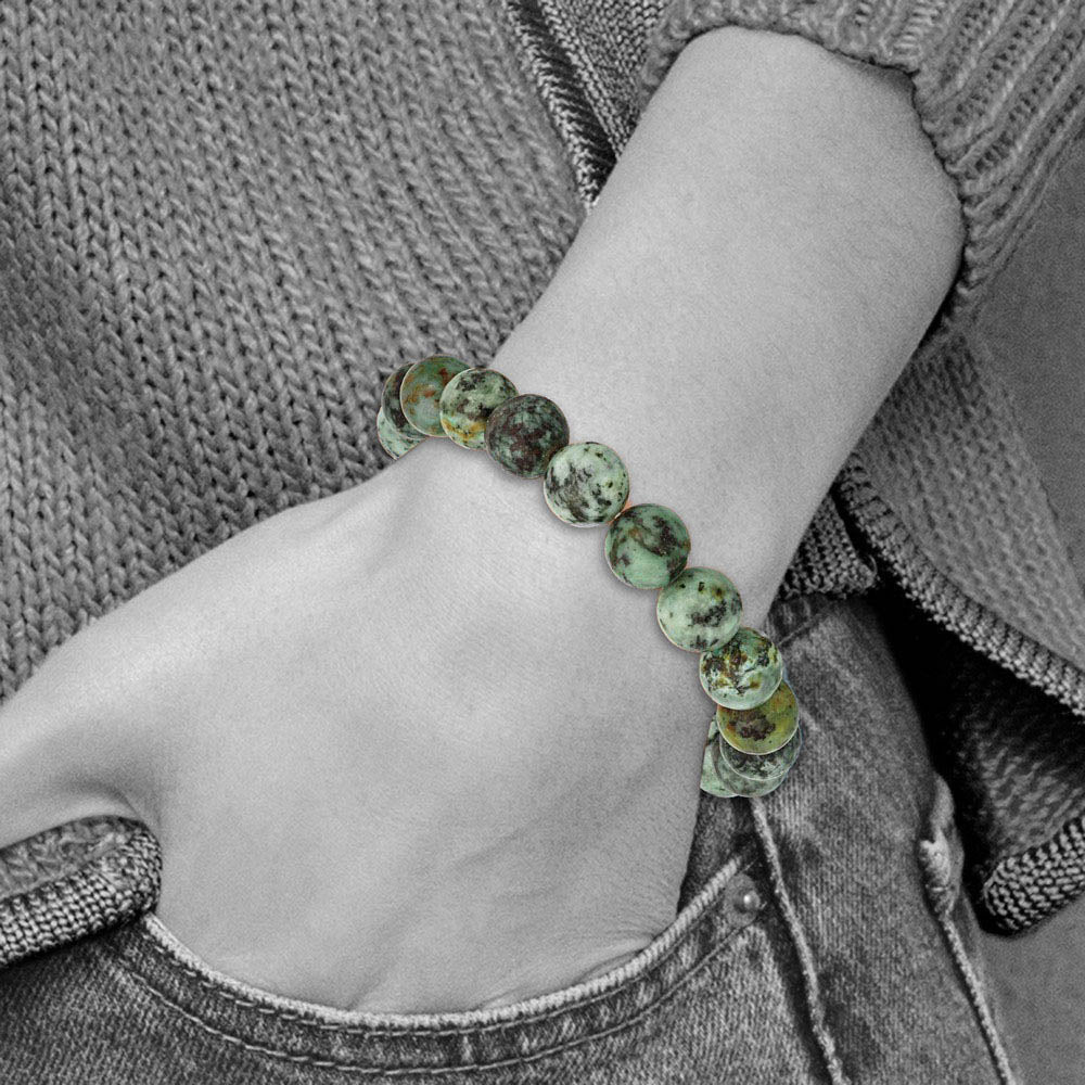 Alternate view of the 10mm African Pine Agate Beaded Stretch Bracelet, 6.5 Inch by The Black Bow Jewelry Co.