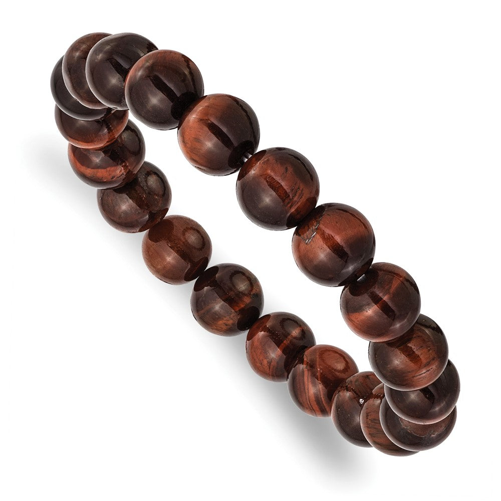10mm Red Tiger Eye Agate Beaded Stretch Bracelet, 6.5 Inch, Item B18579-RED by The Black Bow Jewelry Co.