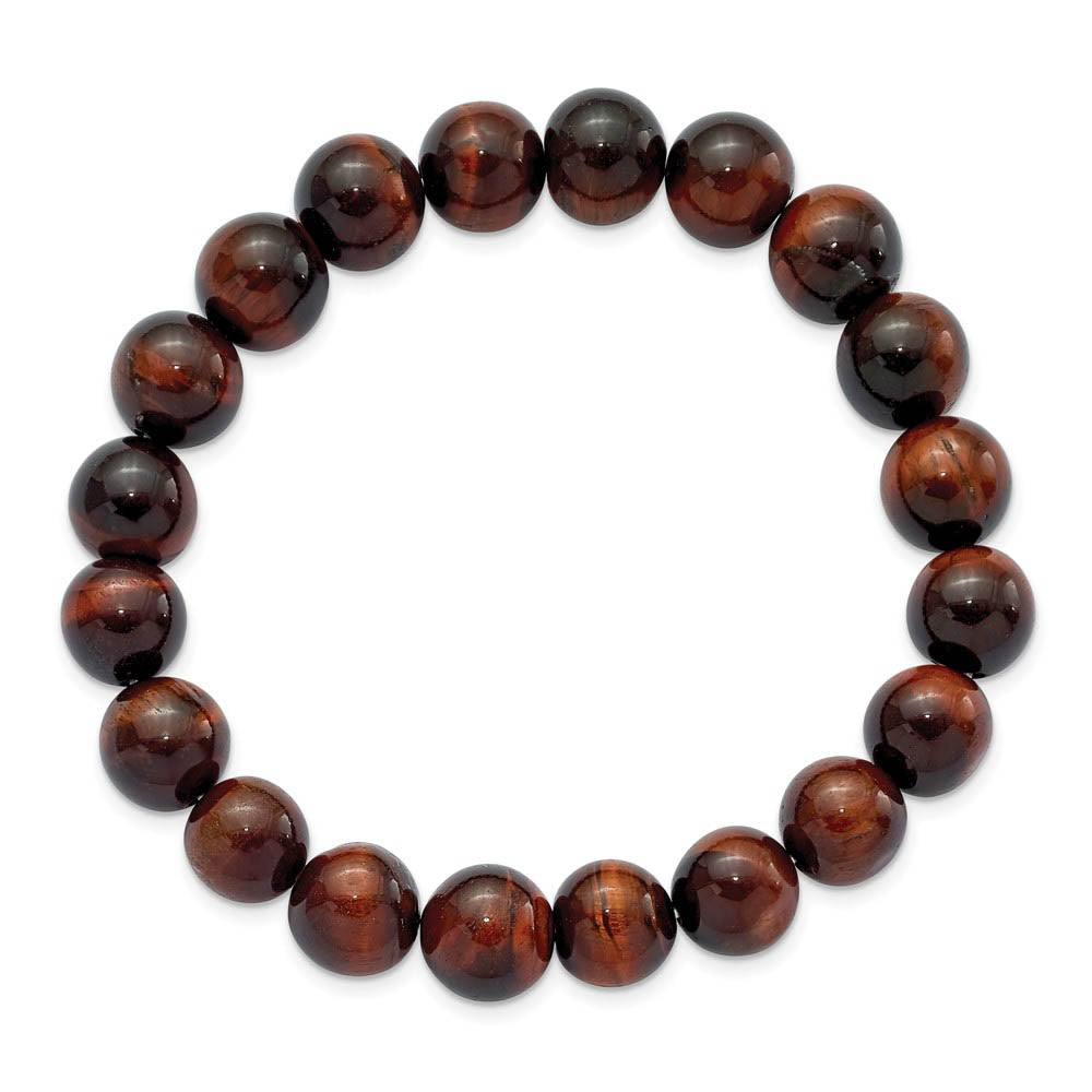 Alternate view of the 10mm Red Tiger Eye Agate Beaded Stretch Bracelet, 6.5 Inch by The Black Bow Jewelry Co.