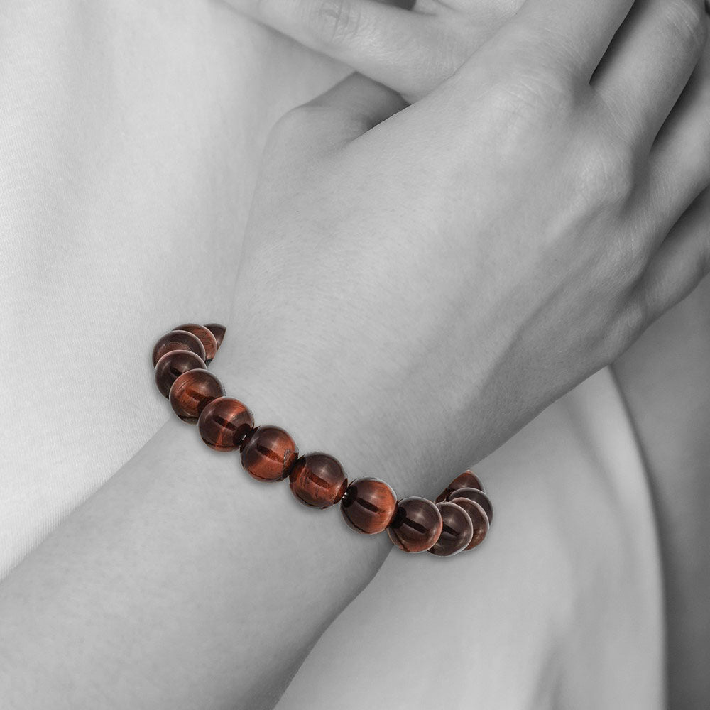 Alternate view of the 10mm Red Tiger Eye Agate Beaded Stretch Bracelet, 6.5 Inch by The Black Bow Jewelry Co.