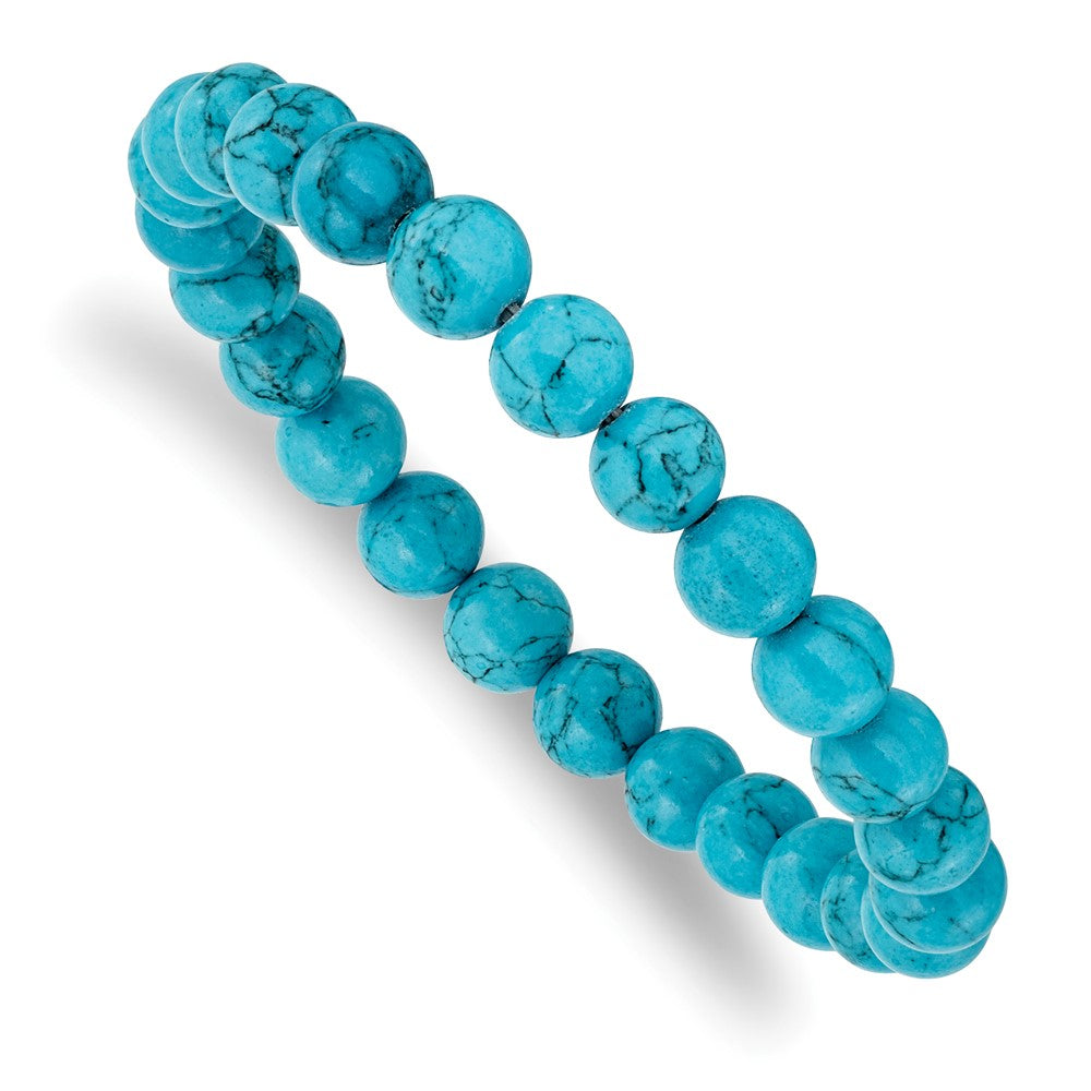 8mm Blue Green Agate Beaded Stretch Bracelet, 6.75 Inch, Item B18580-BLGR by The Black Bow Jewelry Co.