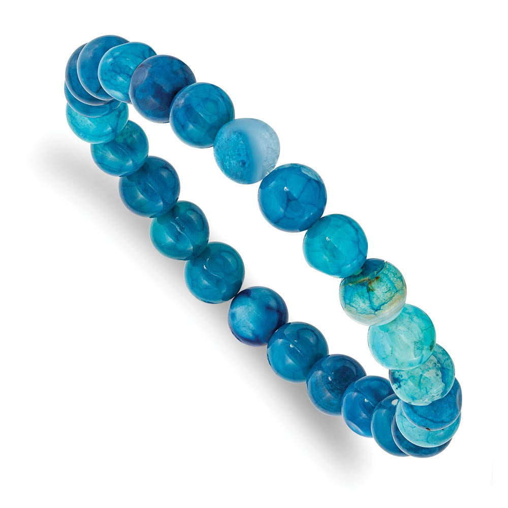 8mm Blue Fire Agate Beaded Stretch Bracelet, 6.75 Inch, Item B18580-BLUF by The Black Bow Jewelry Co.