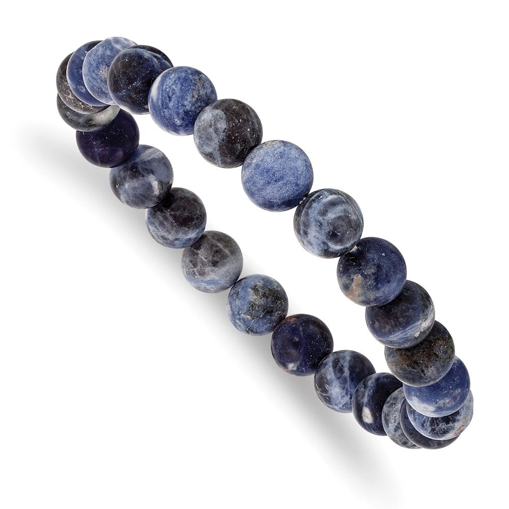 8mm Blue Agate Beaded Stretch Bracelet, 6.75 Inch, Item B18580-BLU by The Black Bow Jewelry Co.