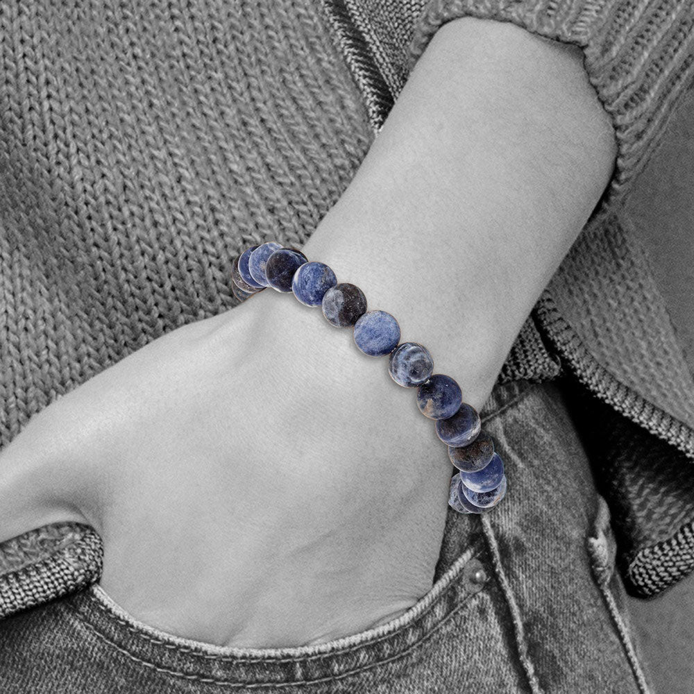 Alternate view of the 8mm Blue Agate Beaded Stretch Bracelet, 6.75 Inch by The Black Bow Jewelry Co.