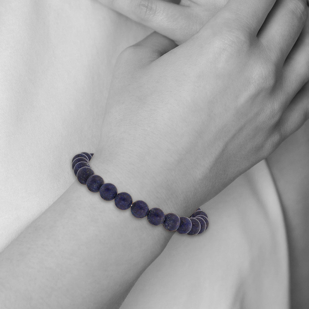 Alternate view of the 8mm Matte Dark Blue Agate Beaded Stretch Bracelet, 6.75 Inch by The Black Bow Jewelry Co.
