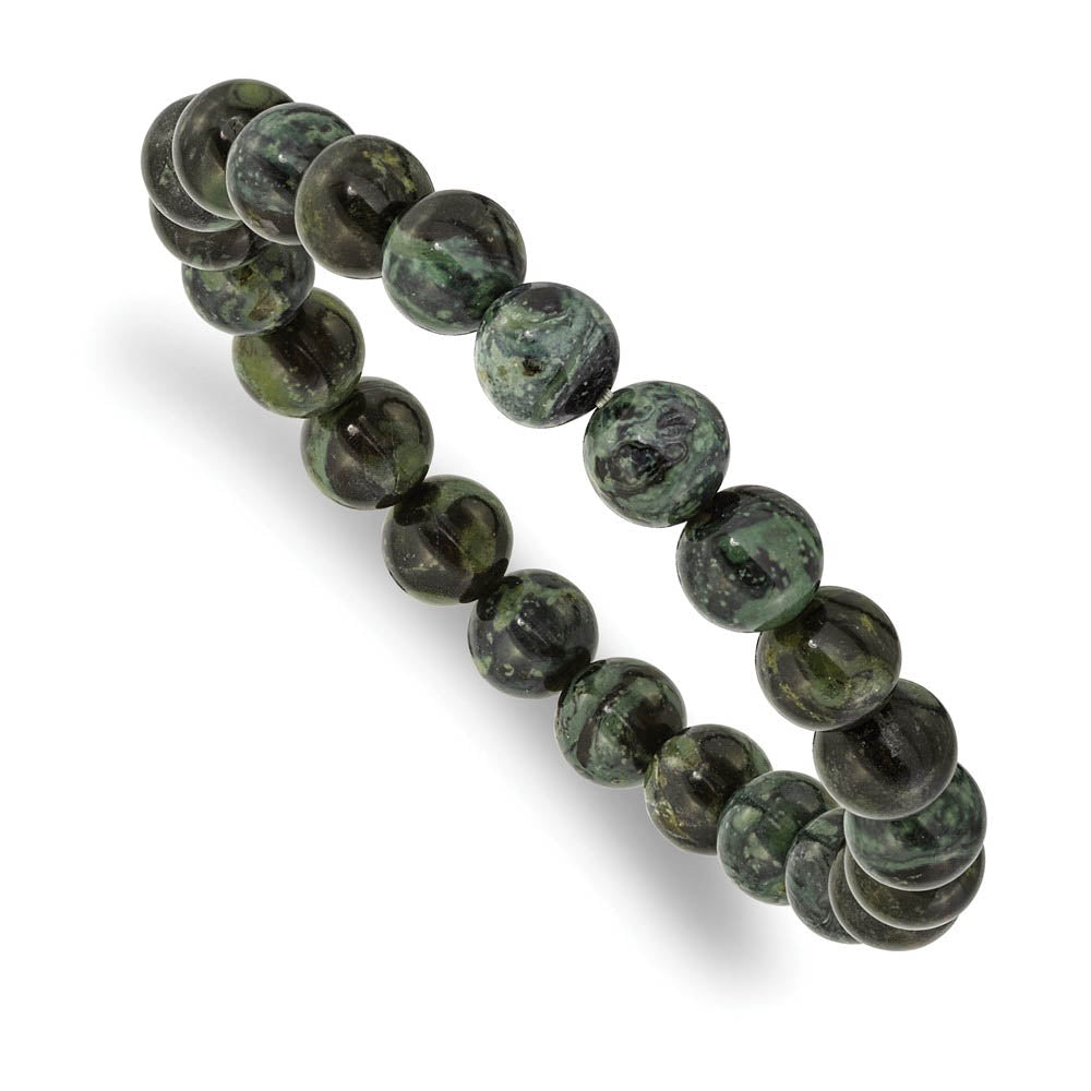 8mm Green Eye Agate Beaded Stretch Bracelet, 6.75 Inch, Item B18580-GRNE by The Black Bow Jewelry Co.