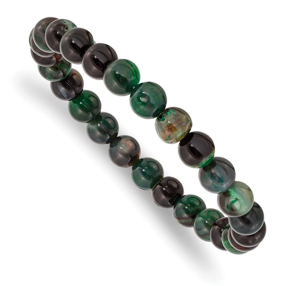 8mm Aquatic Green Agate Beaded Stretch Bracelet, 6.75 Inch, Item B18580-GRN by The Black Bow Jewelry Co.