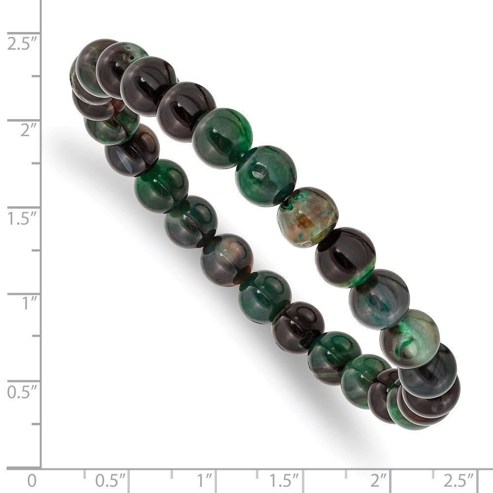 Alternate view of the 8mm Aquatic Green Agate Beaded Stretch Bracelet, 6.75 Inch by The Black Bow Jewelry Co.