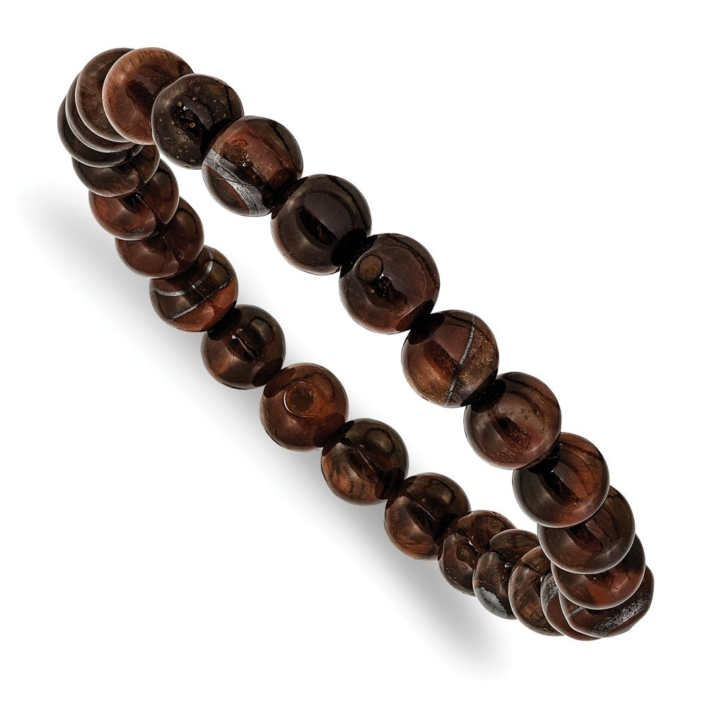 8mm Red Tiger Eye Agate Beaded Stretch Bracelet, 6.75 Inch, Item B18580-REDE by The Black Bow Jewelry Co.