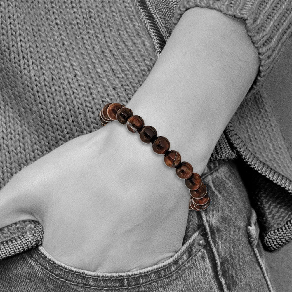 Alternate view of the 8mm Red Tiger Eye Agate Beaded Stretch Bracelet, 6.75 Inch by The Black Bow Jewelry Co.