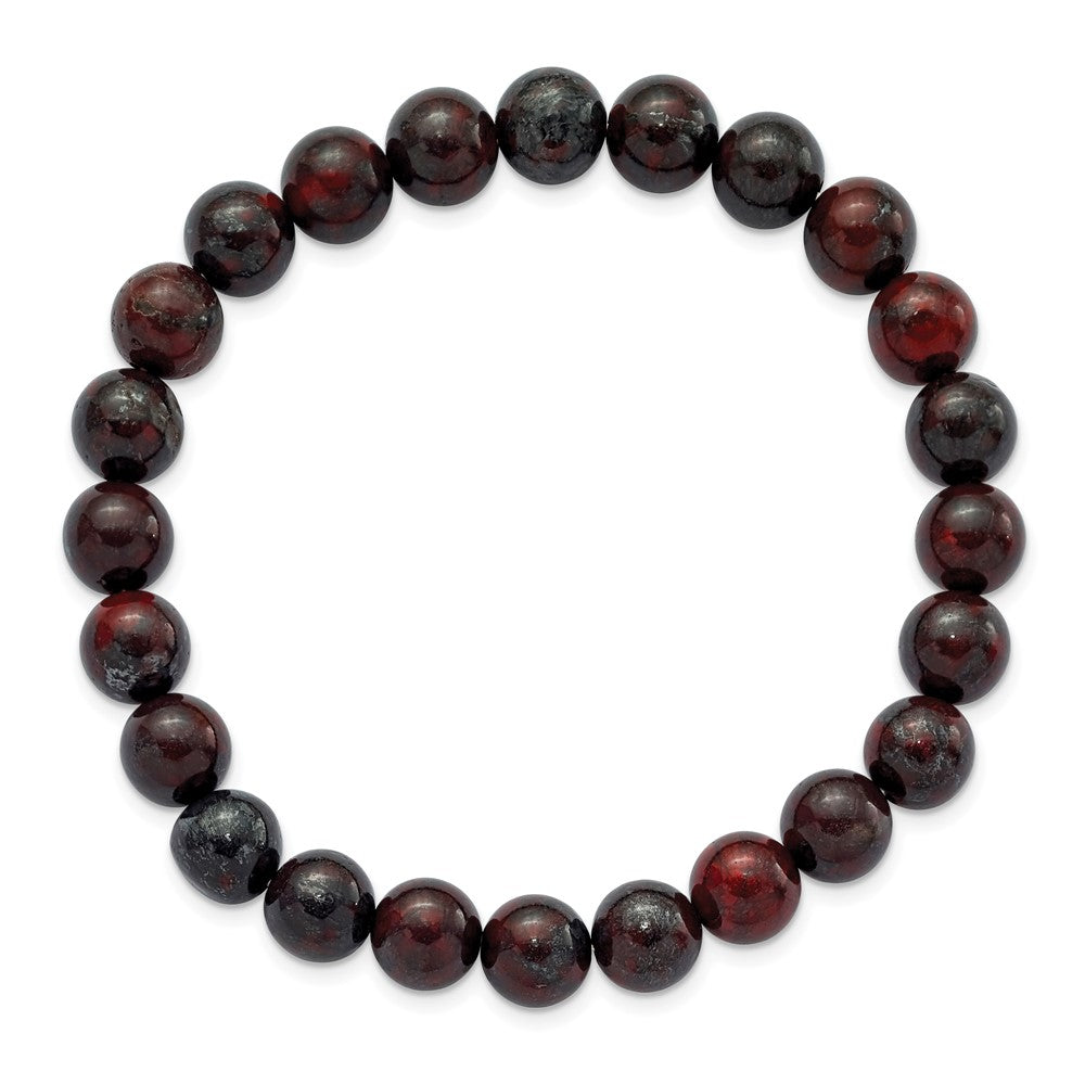Alternate view of the 8mm Red Agate Beaded Stretch Bracelet, 6.75 Inch by The Black Bow Jewelry Co.