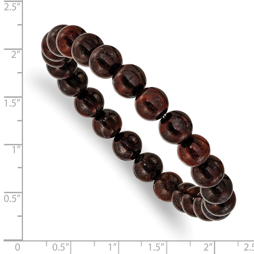 Alternate view of the 8mm Red Agate Beaded Stretch Bracelet, 6.75 Inch by The Black Bow Jewelry Co.