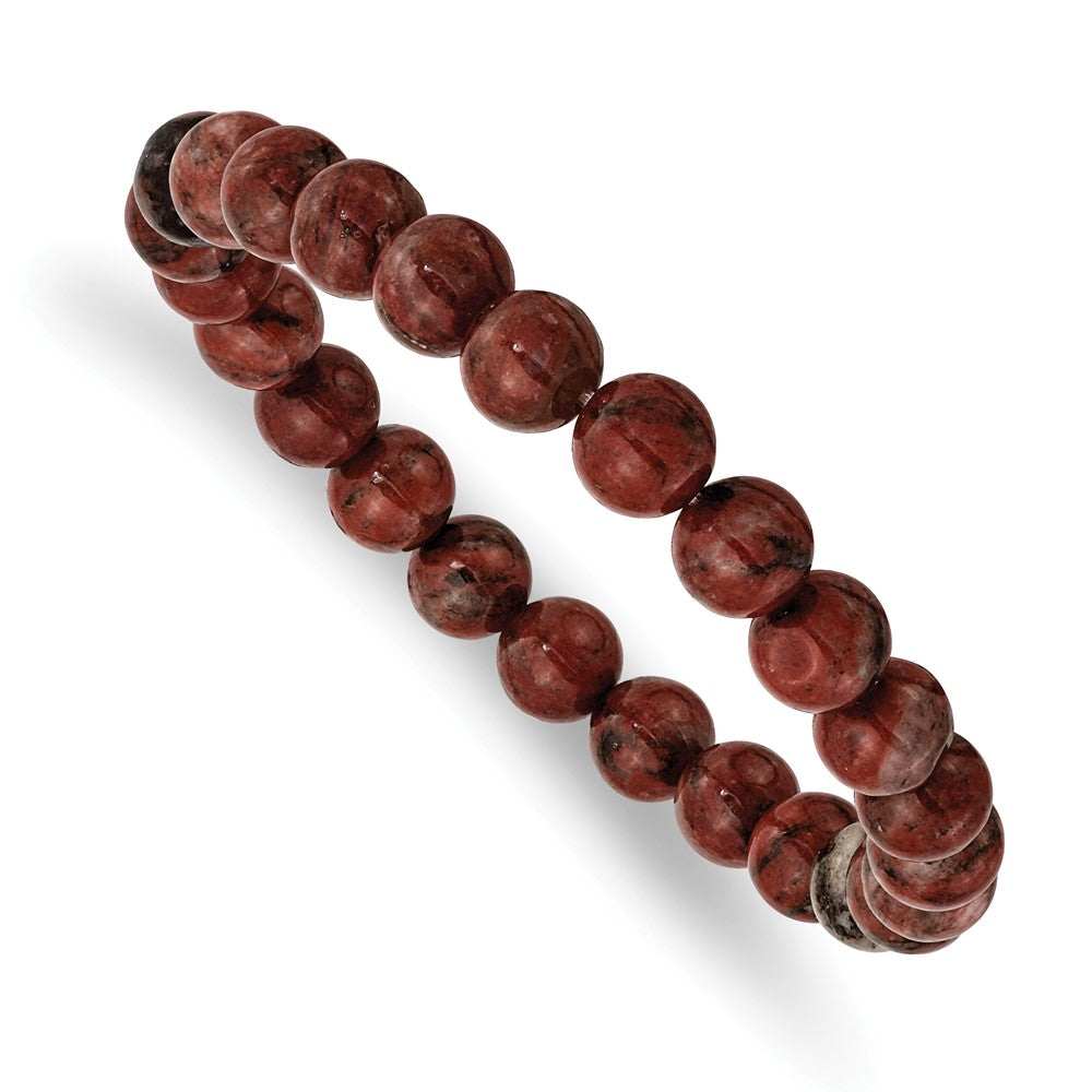8mm Sesame Red Agate Beaded Stretch Bracelet, 6.75 Inch, Item B18580-SEA by The Black Bow Jewelry Co.