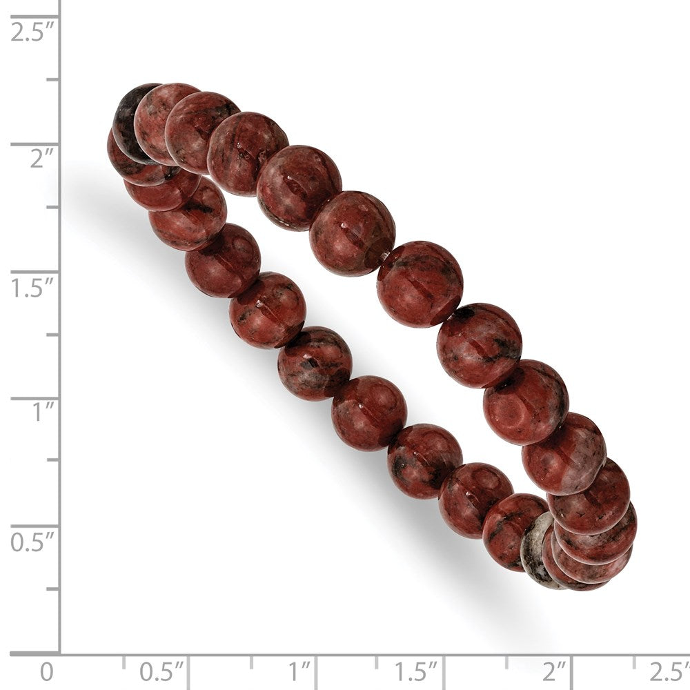 Alternate view of the 8mm Sesame Red Agate Beaded Stretch Bracelet, 6.75 Inch by The Black Bow Jewelry Co.