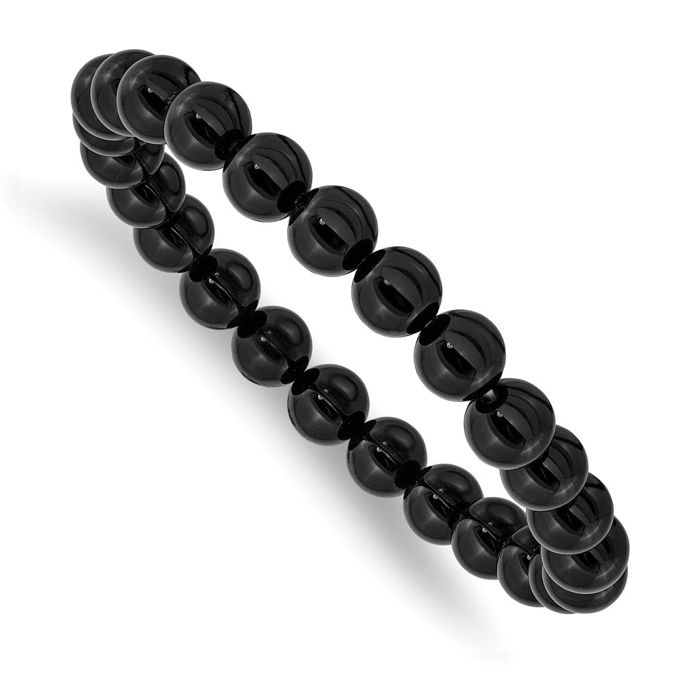 8mm Black Agate Beaded Stretch Bracelet, 6.75 Inch, Item B18581-BLK by The Black Bow Jewelry Co.