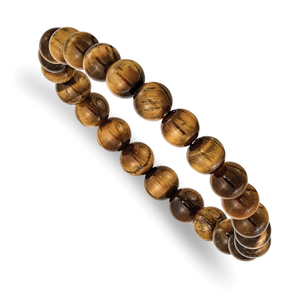 8mm Brown Tiger Eye Agate Beaded Stretch Bracelet, 6.75 Inch, Item B18581-BRN by The Black Bow Jewelry Co.