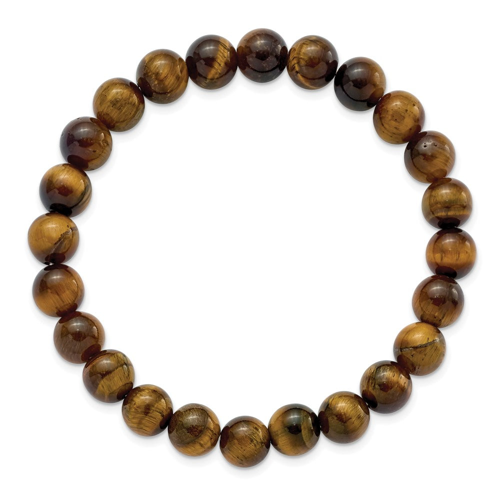 Alternate view of the 8mm Brown Tiger Eye Agate Beaded Stretch Bracelet, 6.75 Inch by The Black Bow Jewelry Co.