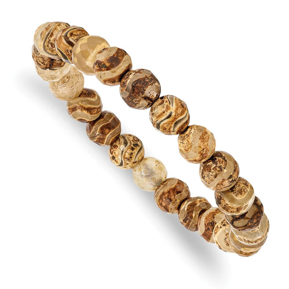 Alternate view of the 8mm Neutral Color Agate Beaded Stretch Bracelet, 6.75 Inch by The Black Bow Jewelry Co.