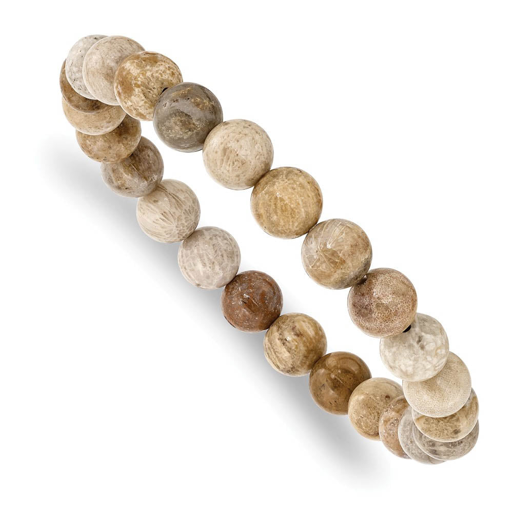 Alternate view of the 8mm Neutral Color Agate Beaded Stretch Bracelet, 6.75 Inch by The Black Bow Jewelry Co.